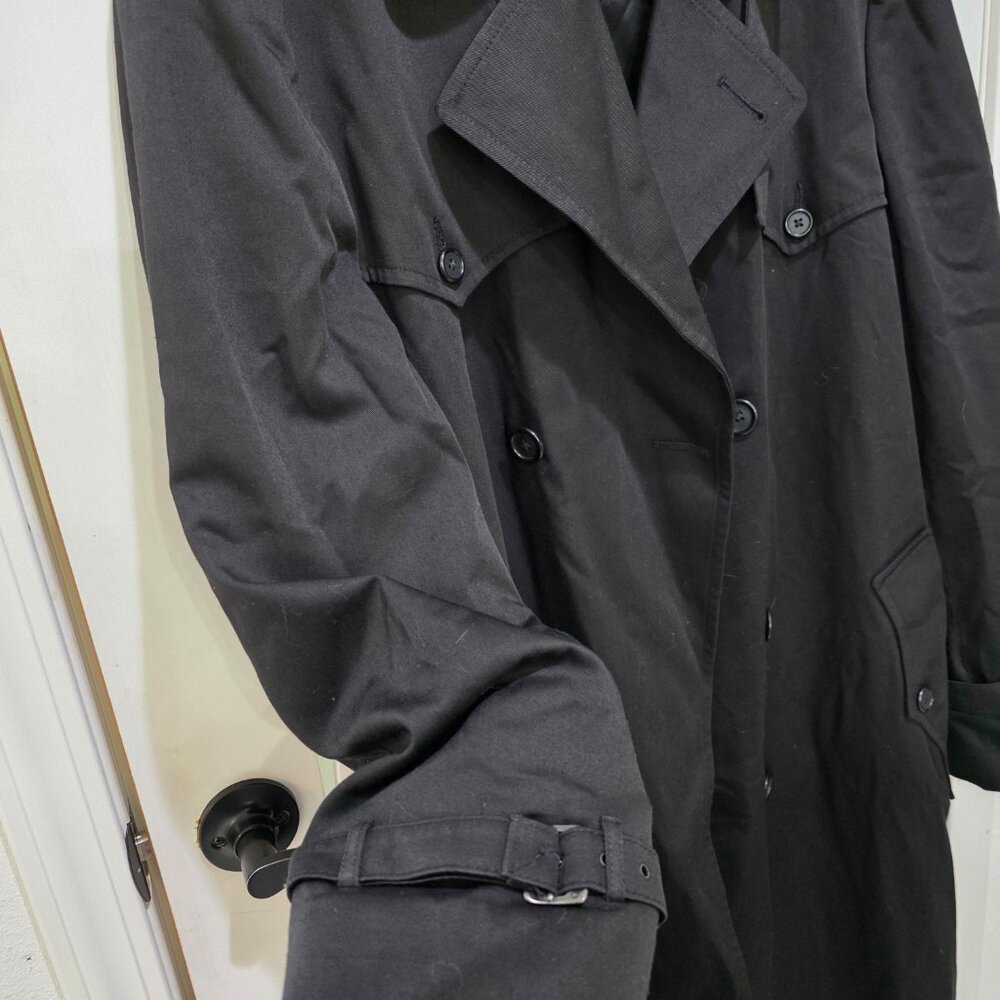 Christian Dior Trench Coat Black 42L Vintage Designer Long Double-Breasted - Picture 8 of 16